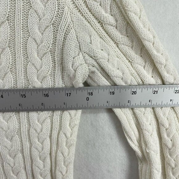 H&M Basic Sweater Women's Sz M Ivory White Crew Neck Cable Knit Pullover Stretch - Picture 3 of 11